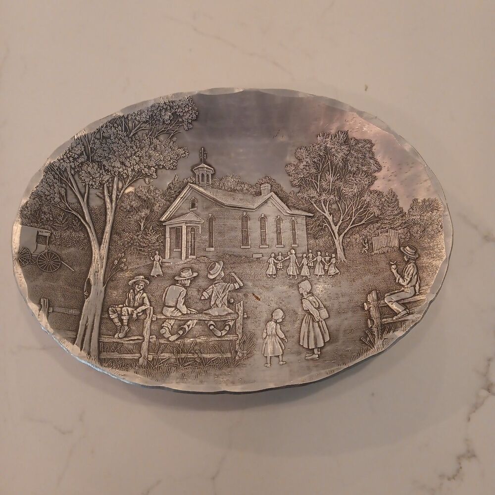 Wendell August Forged Amish Community  Hammered Aluminum Oval Dish School House